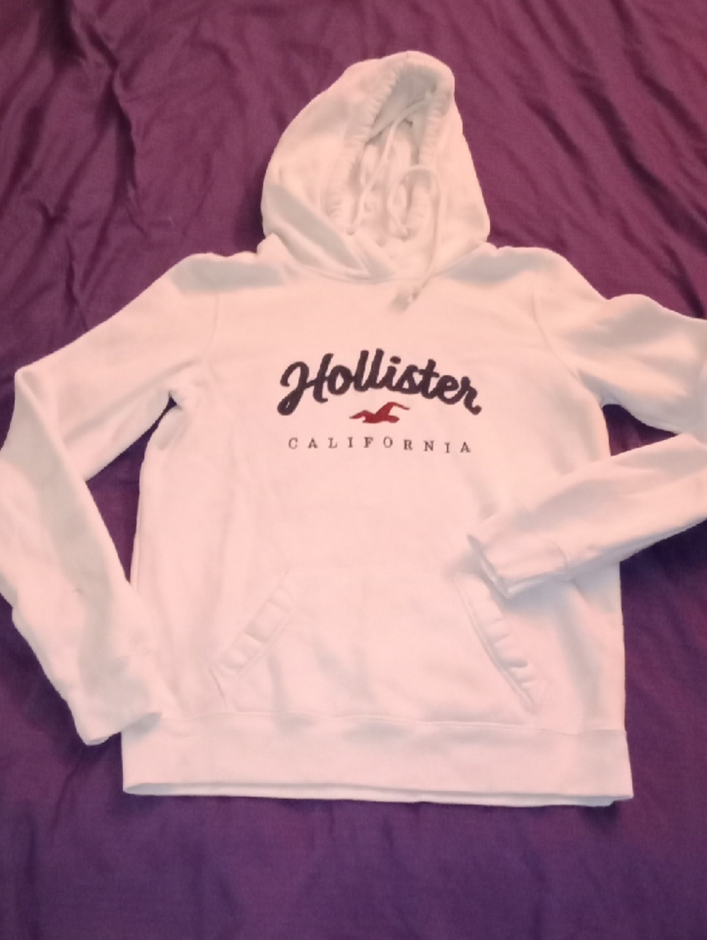 Hollister White Hoodie with Red Accent Logo